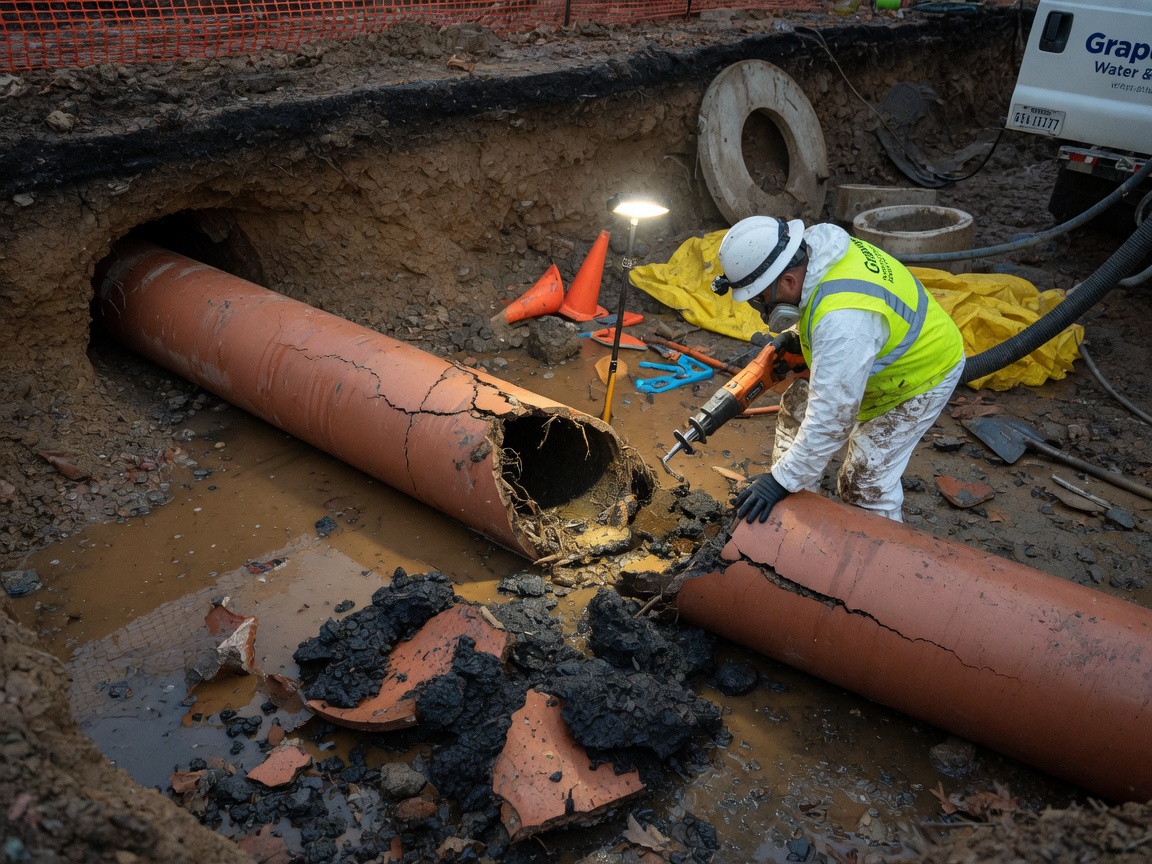 Broken Underground Sewer Pipe in Grapevine